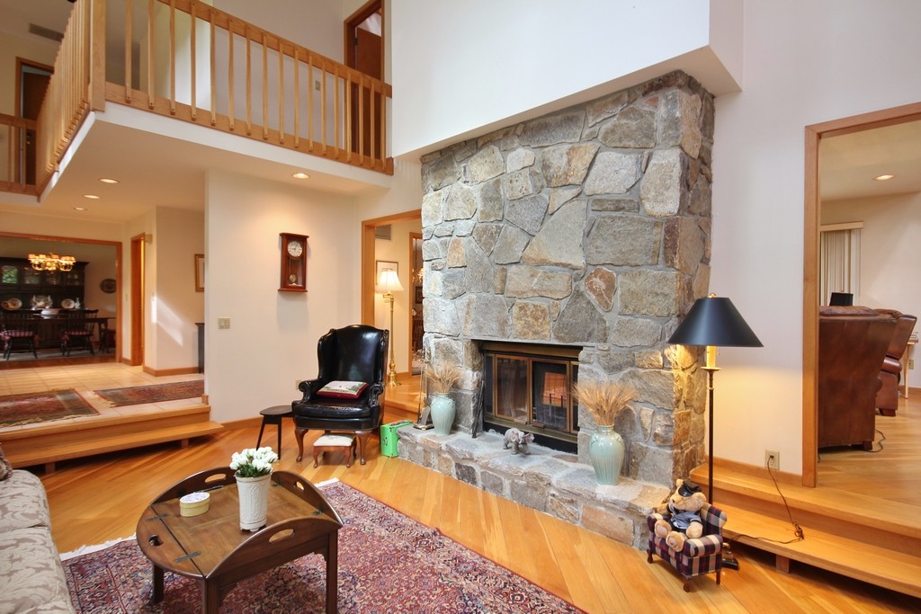 Stone fireplace in Living Room